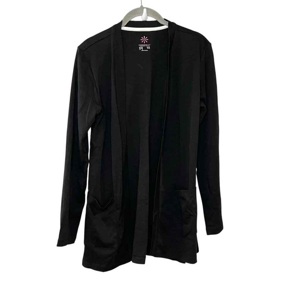 Isaac Mizrahi Live!‎ Essentials Black Open Front Knit Cardigan Stretchy A374242